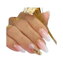 Unhas Douradas Flash Minimalistas, Longas, 1 Gel Gelatina, 1 Lixa de Unhas, 24 Unidades
