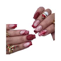 Unhas Falsas De Natal Em Forma De Floco De Neve Branca Pérola Brilhante 24PCS Design Retangular