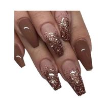 Unhas Francesas Curtas Minimalistas com Glitter - Kit com 24 Unidades, Gel e Lixa Unhas Francesas Curtas Minimalistas com Glitter - Kit com 24 Unidades, Gel e Lixa