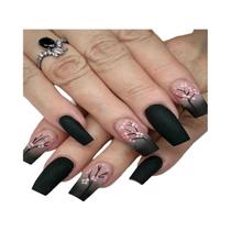 Unhas Postiças Acrílicas Curtas Quadradas Pretas Brilhantes Com Gradiente Azul 24PCS Para Mulheres E Unhas Postiças Acrílicas Curtas Quadradas Pretas Brilhantes Com Gradiente Azul 24PCS Para Mulheres E