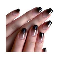 Unhas Postiças Acrílicas Curtas Quadradas Pretas Brilhantes Com Gradiente Azul 24PCS Para Mulheres E
