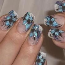 Unhas Postiças Amarelas Com Design De Flor E Pena, 24 Peças, Comprimento Médio, Pontas Quadradas E
