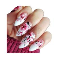 Unhas Postiças Amarelas Com Design De Flor E Pena, 24 Peças, Comprimento Médio, Pontas Quadradas E