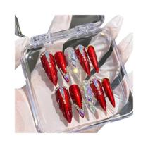 Unhas Postiças Artesanais Vermelhas Festivas De Natal E Ano Novo Com Design De Cauda De Peixe Para Unhas Postiças Artesanais Vermelhas Festivas De Natal E Ano Novo Com Design De Cauda De Peixe Para
