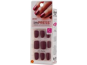 Unhas Postiças Autocolante Kiss New York Impress - Color Sexy Lady Vinho Redonda Curta 24 Unidades