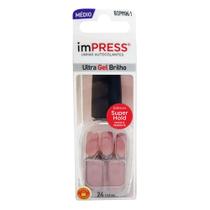 Unhas Postiças Autocolantes First Kiss imPress Ultra Gel Tamanho Médio Fresh Start com 24 Unidades