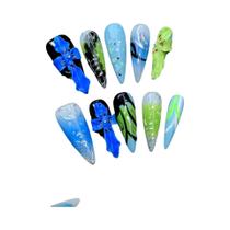 Unhas Postiças Coloridas Em Forma De Flor Tropical 3D, 10 Peças, Dicas De Unhas Falsas Removíveis E