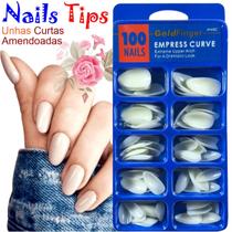 Unhas Postiças Curtas Amendoadas kit 100 Unhas + Cola + Lixa Meia Luas100/180