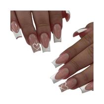 Unhas Postiças Curtas Em Forma De Laço Preto E Branco Com Pérolas Francesas 24pcs Unhas Postiças