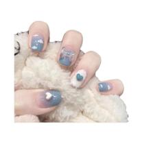 Unhas Postiças Curtas Quadradas Redondas Com Design De Lantejoulas Azuis 24pcs Cobertura Total Unhas Postiças Curtas Quadradas Redondas Com Design De Lantejoulas Azuis 24pcs Cobertura Total