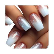 Unhas Postiças De Bailarina Com Glitter Em Gradiente Roxo, 24 Peças, Comprimento Médio,