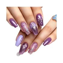 Unhas Postiças De Bailarina Com Glitter Em Gradiente Roxo, 24 Peças, Comprimento Médio, Unhas Postiças De Bailarina Com Glitter Em Gradiente Roxo, 24 Peças, Comprimento Médio,