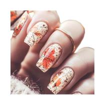 Unhas Postiças De Comprimento Médio Para Outono/Inverno, 24 Peças, Com Pontas Em Formato De Folhas