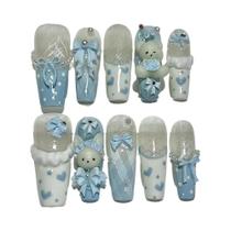 Unhas Postiças De Glitter Em Forma De Coração Com Pérolas De Coelho Rosa 10PCS Unhas Falsas Feitas À