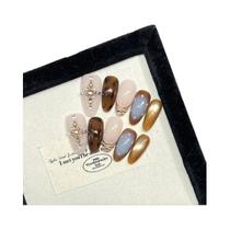 Unhas Postiças Em Forma De Olhos De Gato Com Strass, 10 Peças, Grade De Borboletas, DIY, Outono,