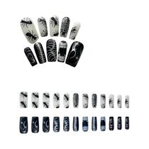 Unhas Postiças Estilo Thriller De Halloween 24 Peças Decoração De Arte Punk Preta Com Padrão De Unhas Postiças Estilo Thriller De Halloween 24 Peças Decoração De Arte Punk Preta Com Padrão De