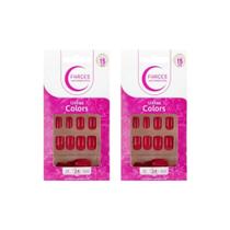 Unhas Postiças Fhaces Colors Escarlate U3091 - Kit C/2Un