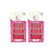 Unhas Postiças Fhaces Colors Rosa Pink Ref U3060 - Kit C/2Un