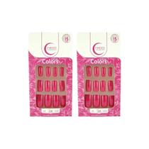 Unhas Postiças Fhaces Colors Rosa Pink Ref U3060 - Kit C/2un