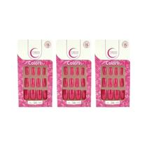 Unhas Postiças Fhaces Colors Rosa Pink Ref U3060 - Kit C/3Un