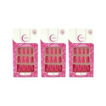 Unhas Postiças Fhaces Colors Rosa Pink Ref U3060 - Kit C/3un