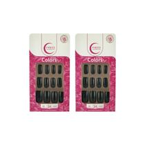 Unhas Postiças Fhaces Colors Universo Black U3085- Kit C/2Un