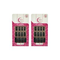 Unhas Postiças Fhaces Colors Universo Black U3085- Kit C/2un