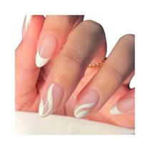 Unhas Postiças Francesas Brancas Pontudas 24PCS, Design Vortex Brilhante, Cobertura Completa,