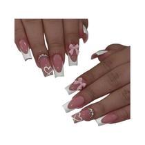 Unhas Postiças Francesas Brancas Quadradas Médias 24 Peças Destacáveis Reutilizáveis Com Cola Em Gel