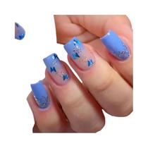 Unhas Postiças Francesas Curtas Em Forma De Borboleta, 24 Peças Com Lixa E Cola Gel