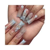 Unhas Postiças Francesas Douradas Brilhantes Com 24 Peças, Decoração De Borboleta Com Diamantes