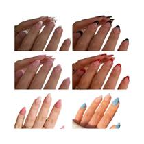 Unhas Postiças Francesas Em Tom Nude Natural, 144PCS, Formato Amêndoa, Média Curta, Com Design Em
