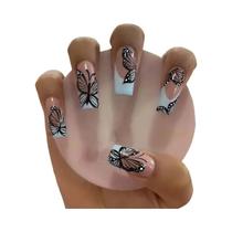 Unhas Postiças Francesas Minimalistas Em Forma De Borboleta, 24 Peças Com Cola E Lixa