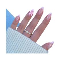 Unhas Postiças Francesas Pontiagudas Rosa 24PCS Tamanho Médio Design De Unhas Falsas Em Forma De