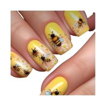 Unhas Postiças Médias Longas Com Design Floral De Cogumelo E Abelha, 24 Peças, Pontas Quadradas Em