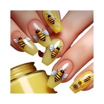 Unhas Postiças Médias Longas Com Design Floral De Cogumelo E Abelha, 24 Peças, Pontas Quadradas Em