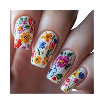Unhas Postiças Médias Longas Com Design Floral De Cogumelo E Abelha, 24 Peças, Pontas Quadradas Em
