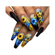 Unhas Postiças Médias Longas Com Design Floral De Cogumelo E Abelha, 24 Peças, Pontas Quadradas Em
