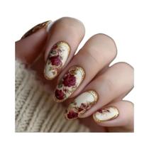 Unhas Postiças Médias Longas De Moda Outono Inverno 24 Peças Com Pontas Em Formato De Folhas De