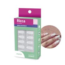 Unhas Postiças Naturais Formato Stiletto Ricca Fixação com Cola 24 Unhas