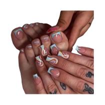 Unhas Postiças Nude Brilhantes 48 Peças Com Borda Francesa Preta Para Mãos E Pés Femininos -
