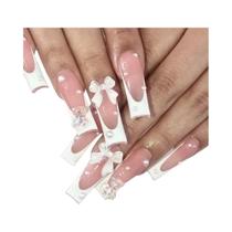 Unhas Postiças Nude Longas 24 Peças Formato Quadrado Com Cola Gel E Lixa Para Unhas