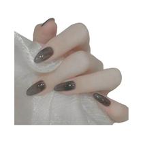 Unhas Postiças Nude Longas Francesas Em Formato Coffin 24pcs Rosa Cinza Marrom Decoração De Inverno
