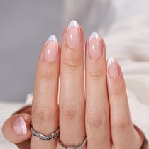 Unhas Postiças Press On - Gel Curto Amêndoa Branca com Ponta Francesa Bartbox