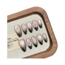 Unhas Postiças Pretas Com Efeito Gradiente Em Forma De Olho De Gato, 10 Peças, Feitas À Mão, Design