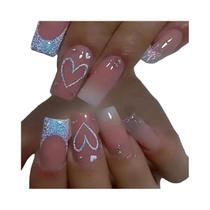 Unhas Postiças Quadradas Médias Pretas Com Glitter 24 Peças ARTAUG Lindas Unhas Coloridas De Verão
