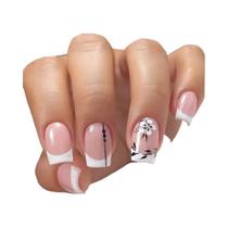 Unhas Postiças Quadradas Médias Rosa E Branca Brilhantes 24 Peças Com Padrão Floral Reutilizáveis Unhas Postiças Quadradas Médias Rosa E Branca Brilhantes 24 Peças Com Padrão Floral Reutilizáveis