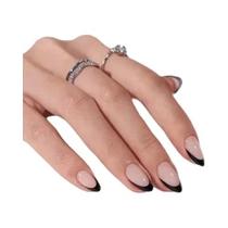 Unhas Postiças Rosa Almendrado 24PCS Com Pontas Francesas Douradas Elegante Design De Unhas Curtas