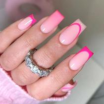 Unhas Postiças SRIMNUYY Quadradas Médias com Gradiente em Vermelho Rosado 24 Unidades