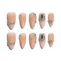 Unhas Postiças Sun&Beam Artesanais Longas Amêndoa Nude Rosa com Pedras Unhas Postiças Sun&Beam Artesanais Longas Amêndoa Nude Rosa com Pedras